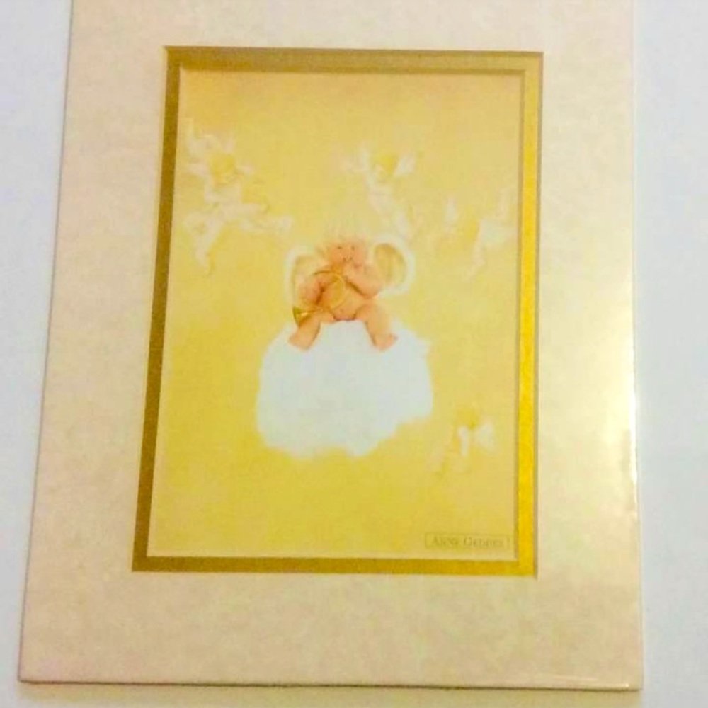 Anne Geddes Vintage Cherub Baby Matted Lithograph Frame Size 8”X10” Circa 1995